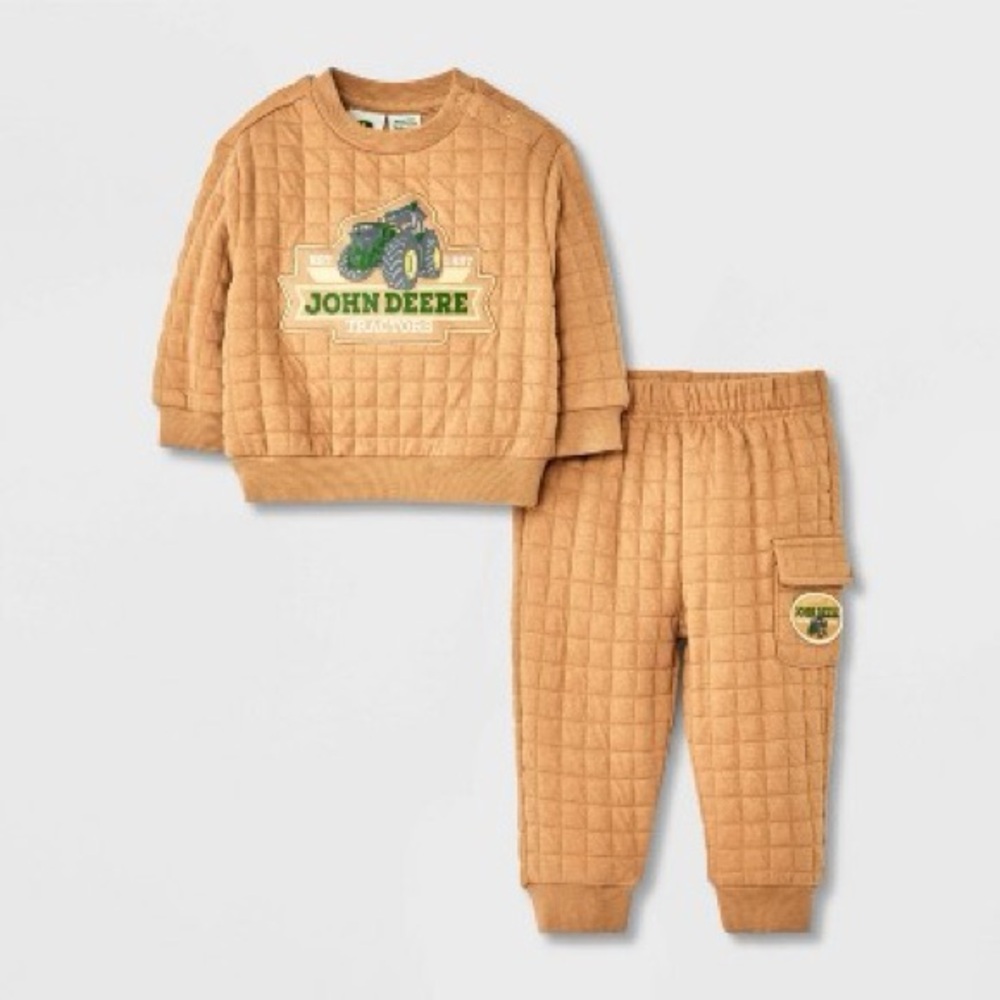 NWT John Deere Tan Quilted Sweatshirt and Jogger 12mo